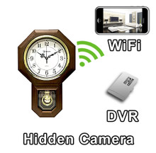 WiFi Oak Wood Wall Clock Hidden Camera Spy Camera Nanny Cam